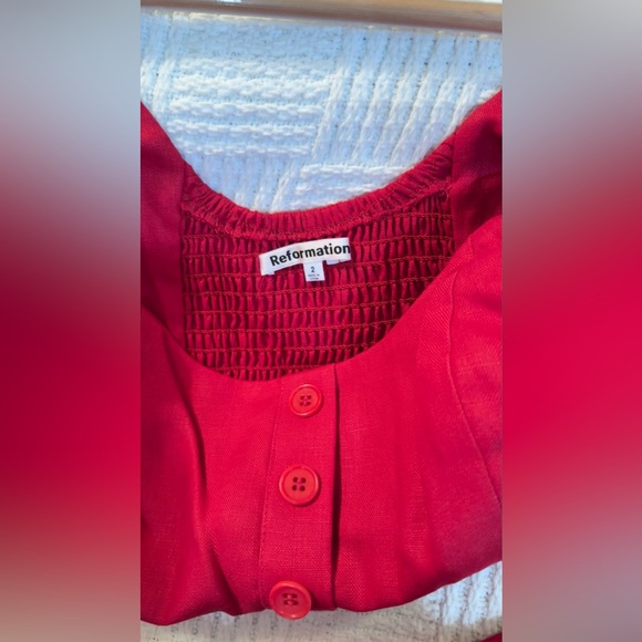 Reformation Teya Linen Two Piece In Cherry, size 2, brand new, never worn. - Picture 13 of 14